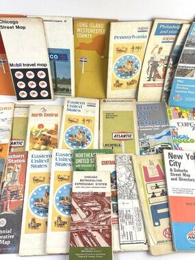 Vintage Road Maps Lot Scrapbooking 1960s 70s USA Travel Maps New York Chicago